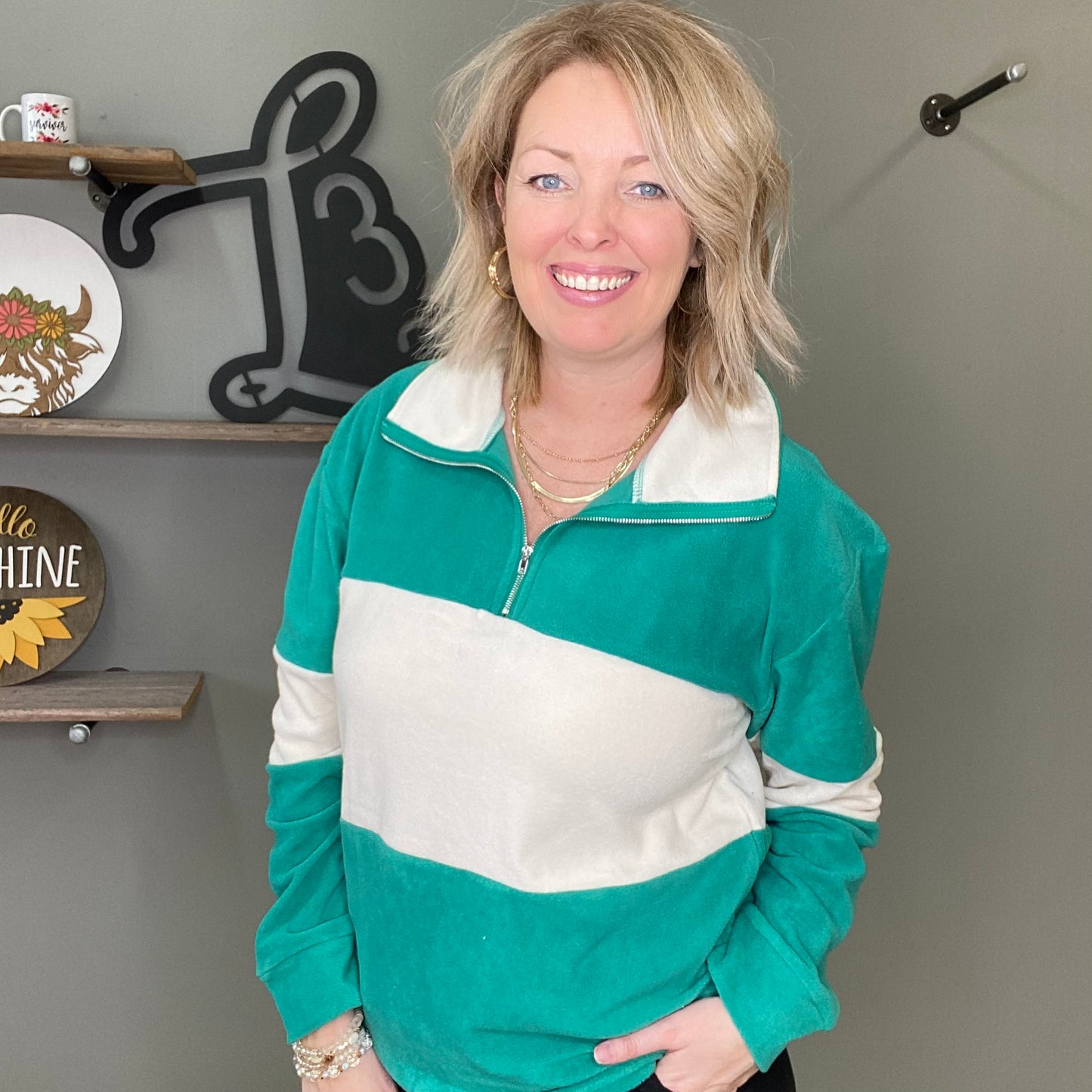 Green/Cream Pullover