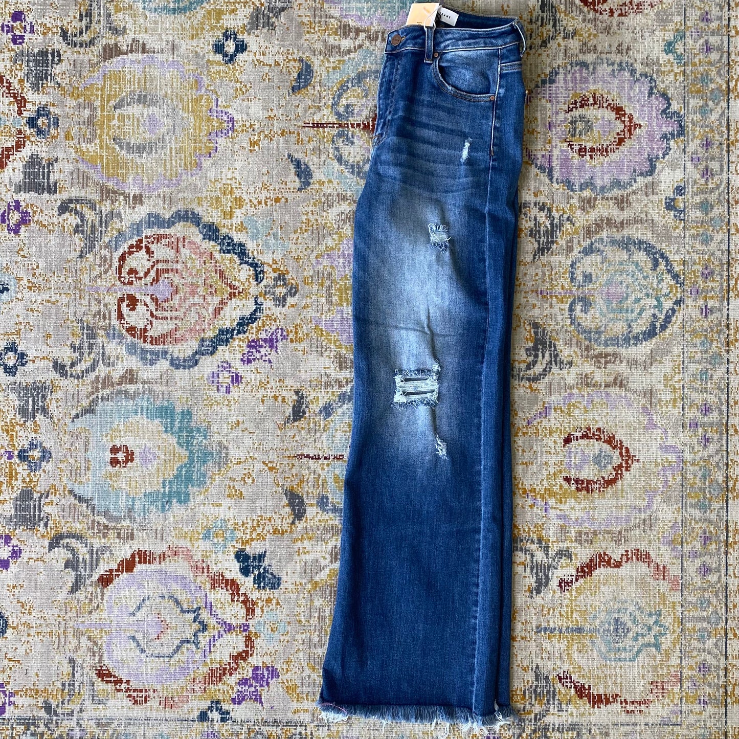 Risen Distressed Wide Straight Jeans