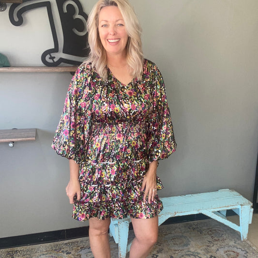 Black Floral Smocked Dress