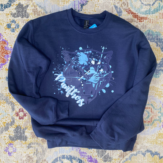 Navy Paint Splatter Panther Crewneck