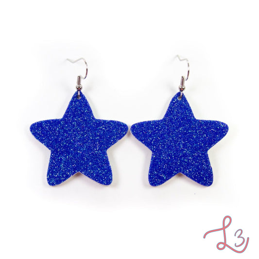 Blue Star Glitter Earrings