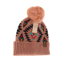 Load image into Gallery viewer, C.C Beanie Aztec Patterned Faux Fur Pom