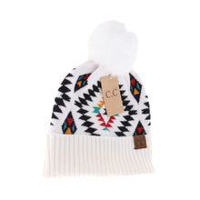 Load image into Gallery viewer, C.C Beanie Aztec Patterned Faux Fur Pom
