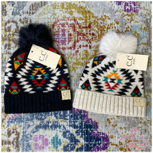 Load image into Gallery viewer, BABY Aztec Patterned Faux Fur Pom C.C Beanie