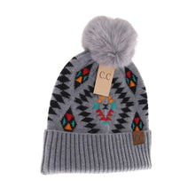 Load image into Gallery viewer, C.C Beanie Aztec Patterned Faux Fur Pom