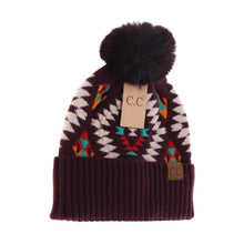 Load image into Gallery viewer, C.C Beanie Aztec Patterned Faux Fur Pom
