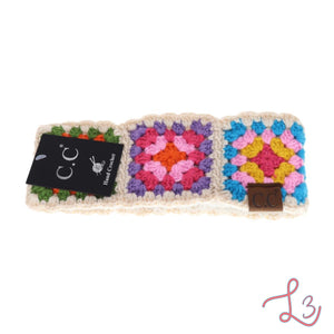 C.C Beanie Fuzzy Lined Multi Color Crochet Head Wrap