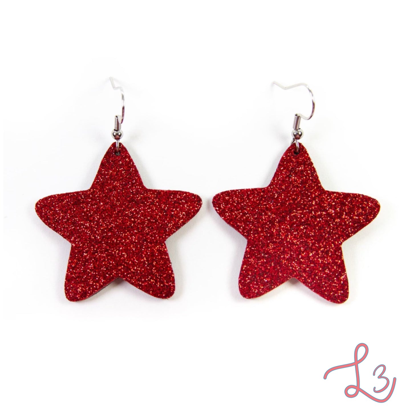 Red Glitter Star Earrings