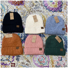 Load image into Gallery viewer, Fuzzy Lined Crisscross Knit C.C Beanie
