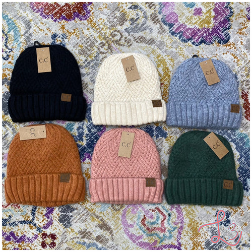Fuzzy Lined Crisscross Knit C.C Beanie