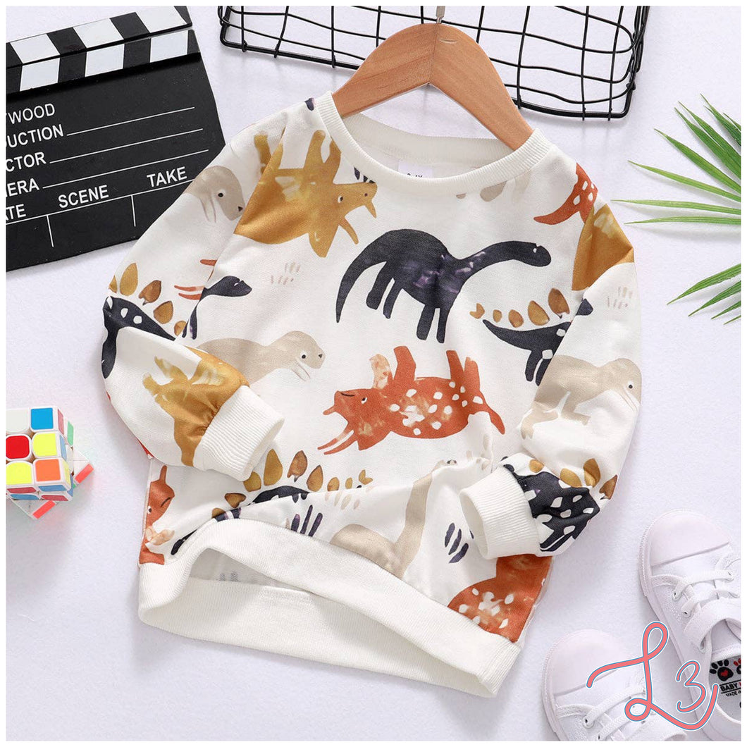 Cartoon Dinosaur Print Long-sleeve Sweatshirt