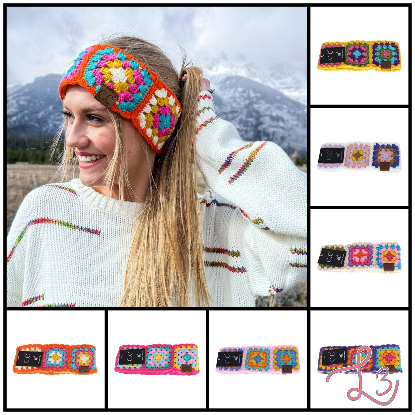 C.C Beanie Fuzzy Lined Multi Color Crochet Head Wrap