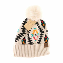 Load image into Gallery viewer, C.C Beanie Aztec Patterned Faux Fur Pom