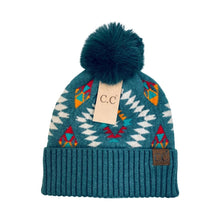 Load image into Gallery viewer, C.C Beanie Aztec Patterned Faux Fur Pom